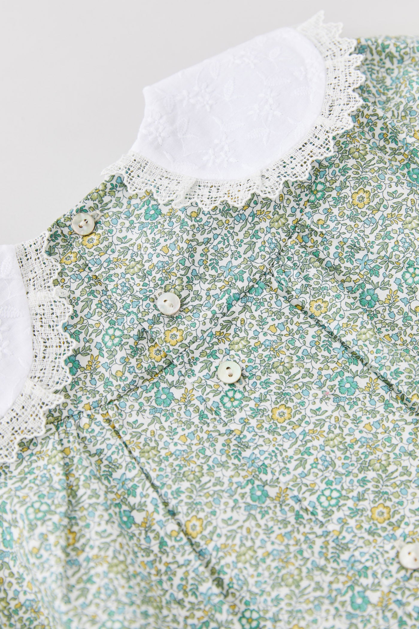 Popcorn Dress In Green The Smallest Floral Print - Designed by Ingrid Lewis - Strawberries & Cream