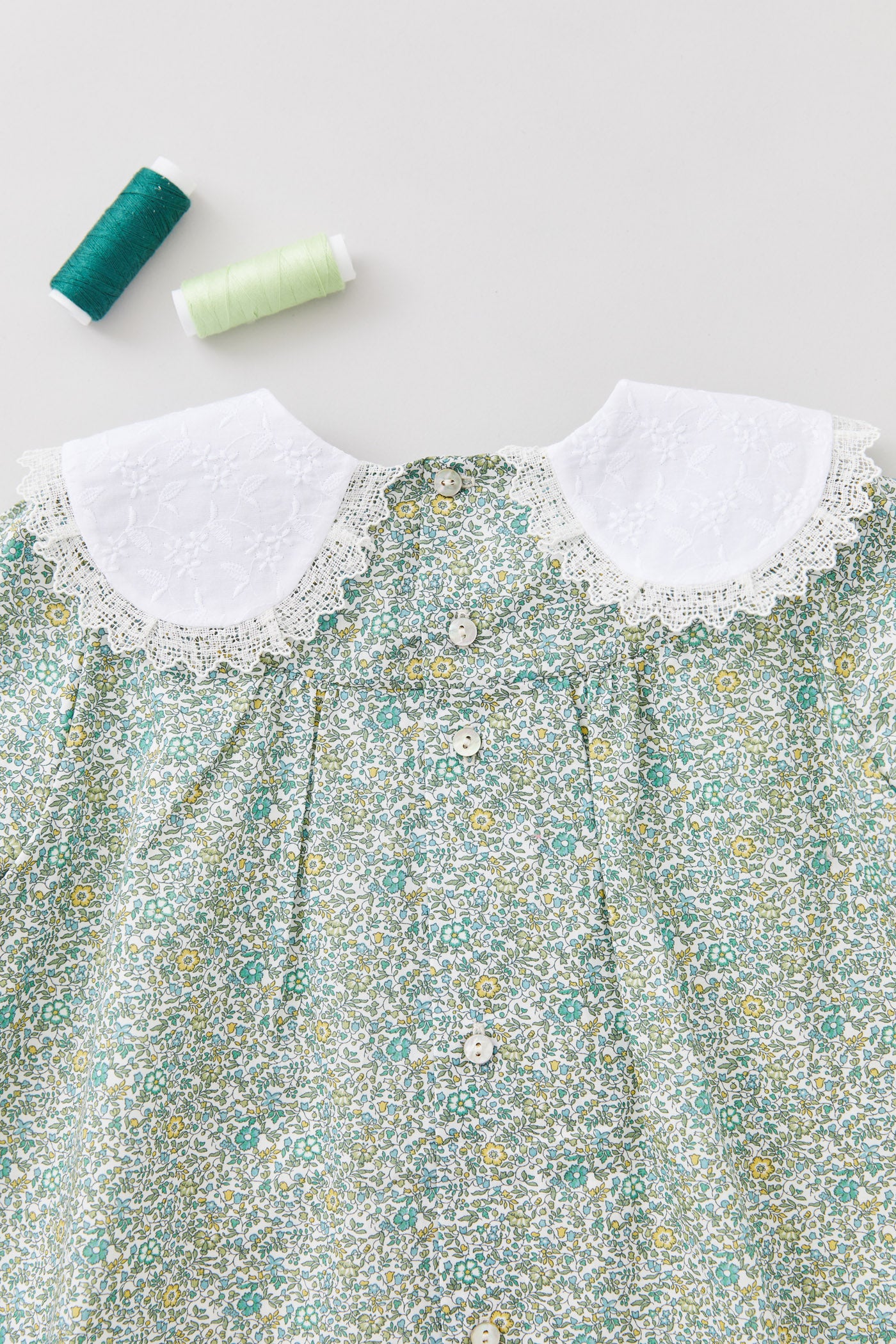 Popcorn Dress In Green The Smallest Floral Print - Designed by Ingrid Lewis - Strawberries & Cream