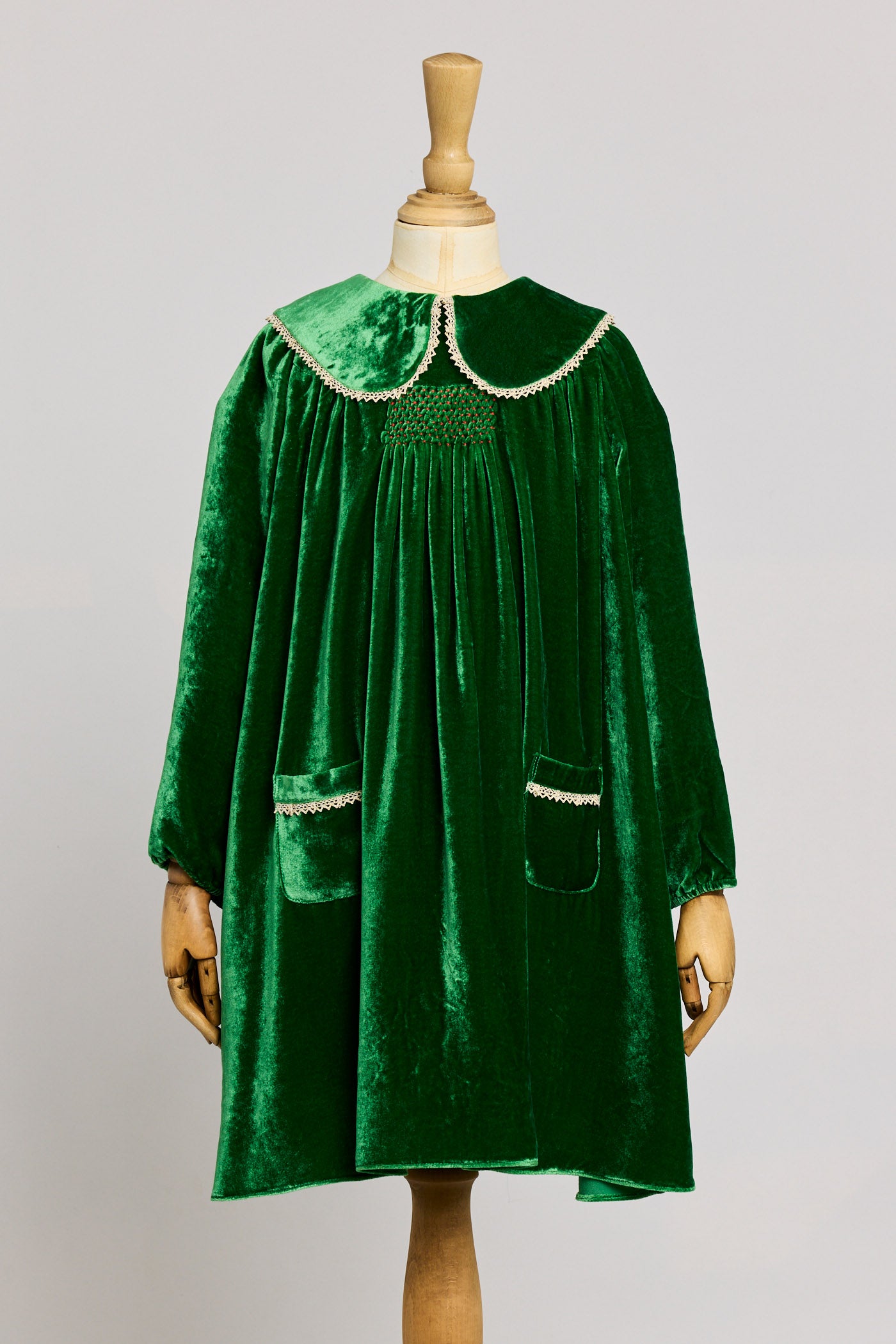 Popcorn Dress in Emerald Green Velvet - Designed by Ingrid Lewis - Strawberries & Cream