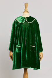 Popcorn Dress in Emerald Green Velvet - Designed by Ingrid Lewis - Strawberries & Cream