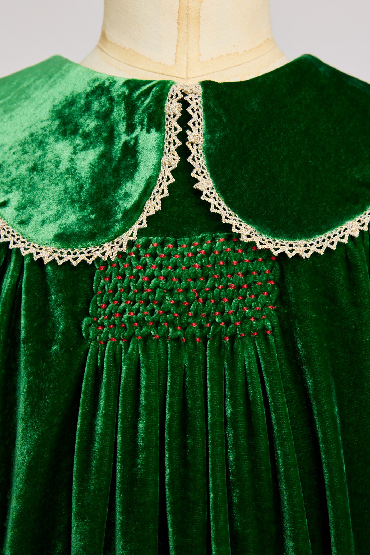 Popcorn Dress in Emerald Green Velvet - Designed by Ingrid Lewis - Strawberries & Cream