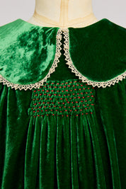 Popcorn Dress in Emerald Green Velvet - Designed by Ingrid Lewis - Strawberries & Cream