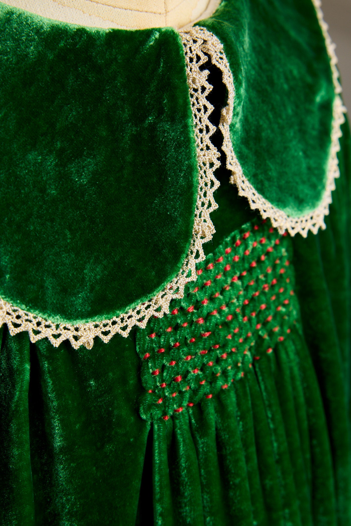 Popcorn Dress in Emerald Green Velvet - Designed by Ingrid Lewis - Strawberries & Cream
