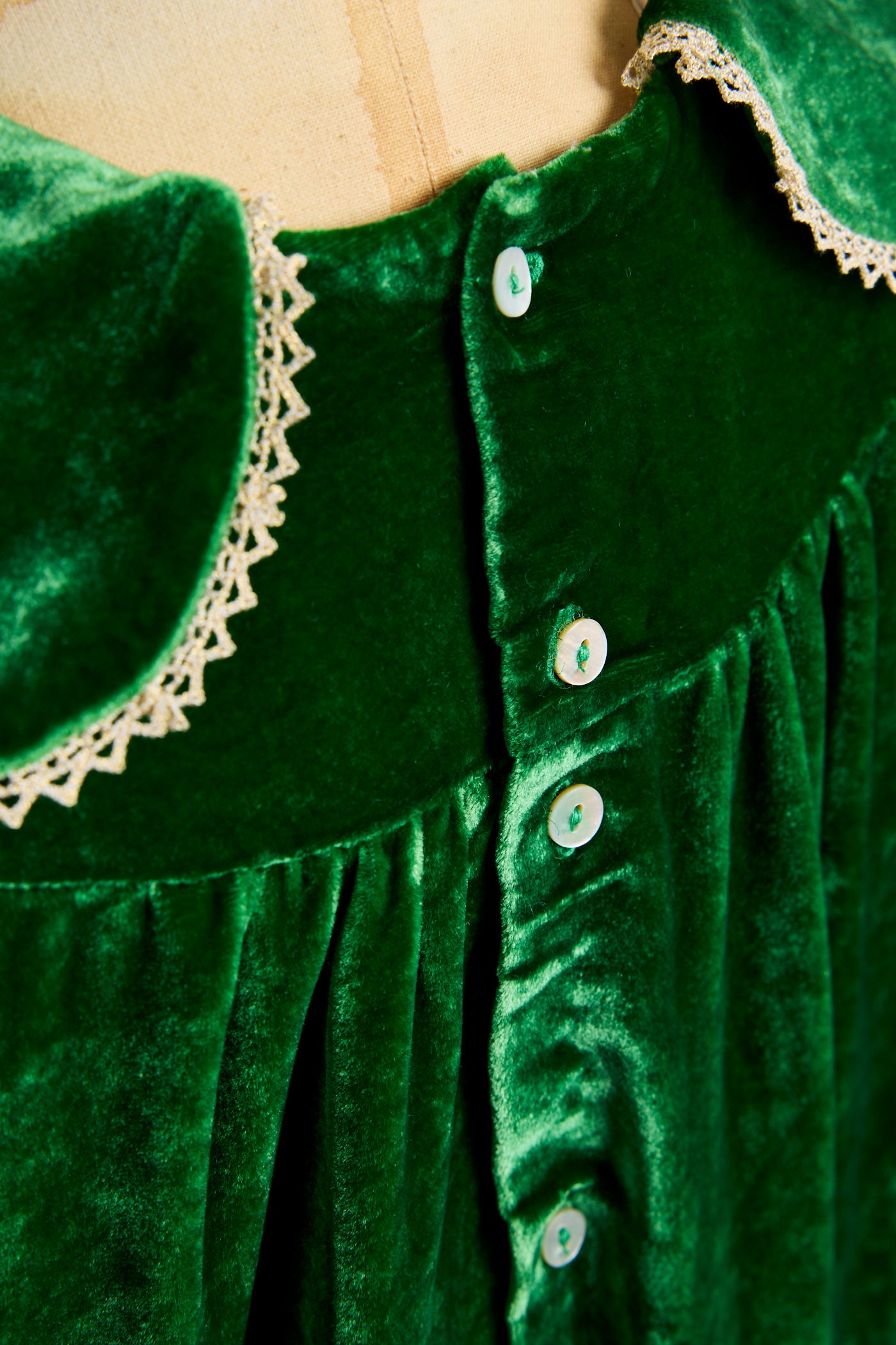 Popcorn Dress in Emerald Green Velvet - Designed by Ingrid Lewis - Strawberries & Cream