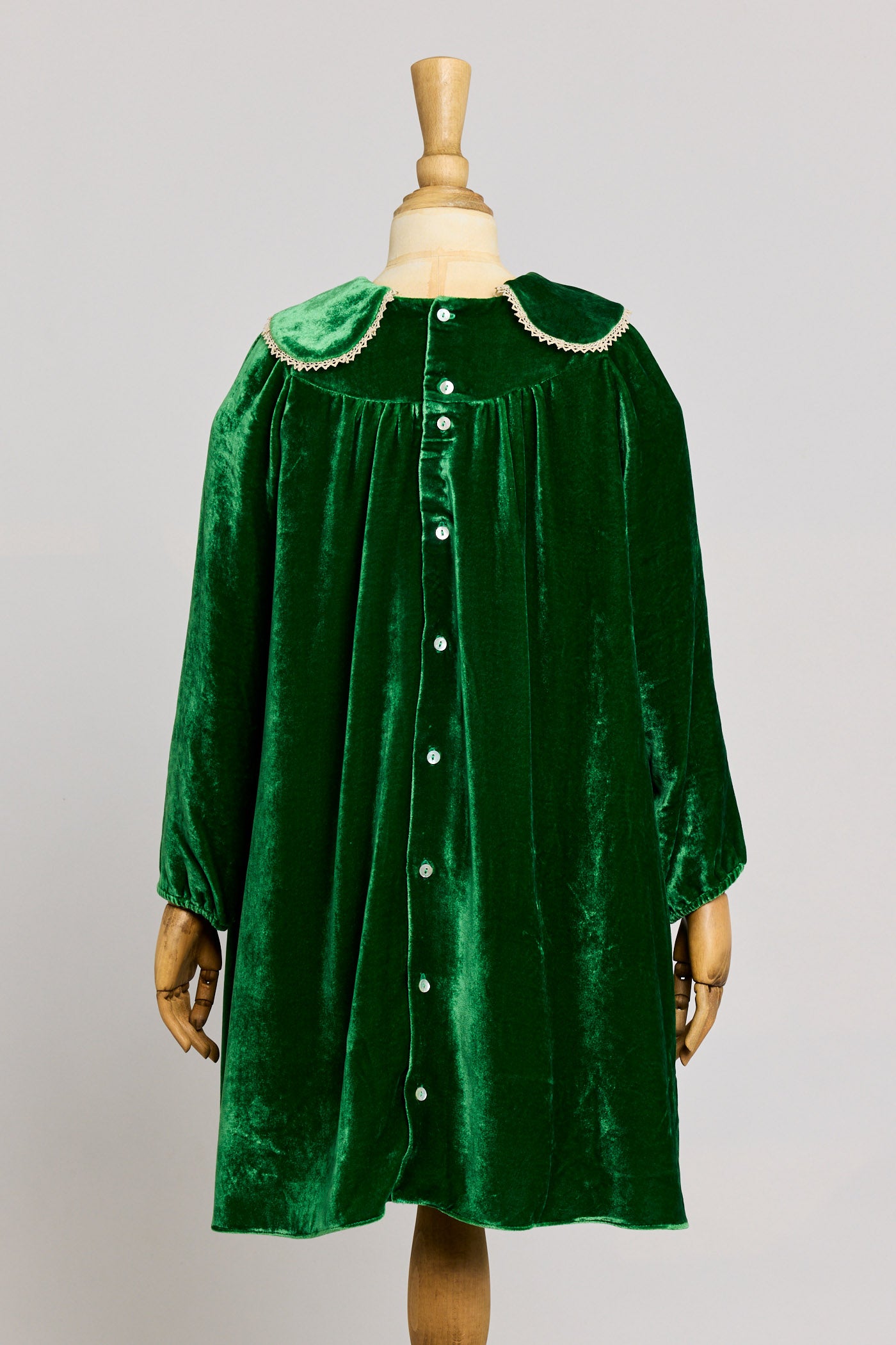 Popcorn Dress in Emerald Green Velvet - Designed by Ingrid Lewis - Strawberries & Cream