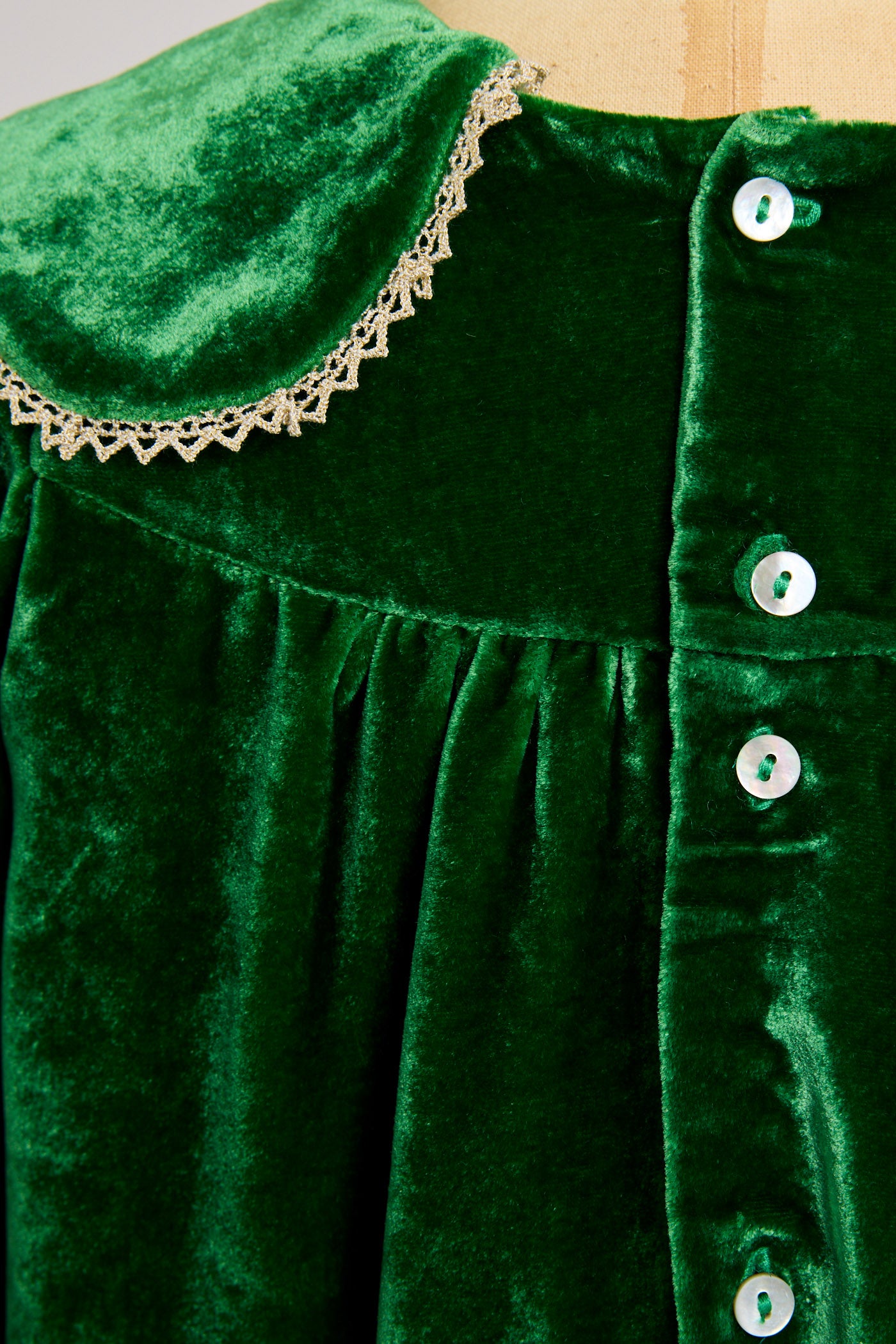 Popcorn Dress in Emerald Green Velvet - Designed by Ingrid Lewis - Strawberries & Cream