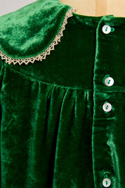 Popcorn Dress in Emerald Green Velvet - Designed by Ingrid Lewis - Strawberries & Cream