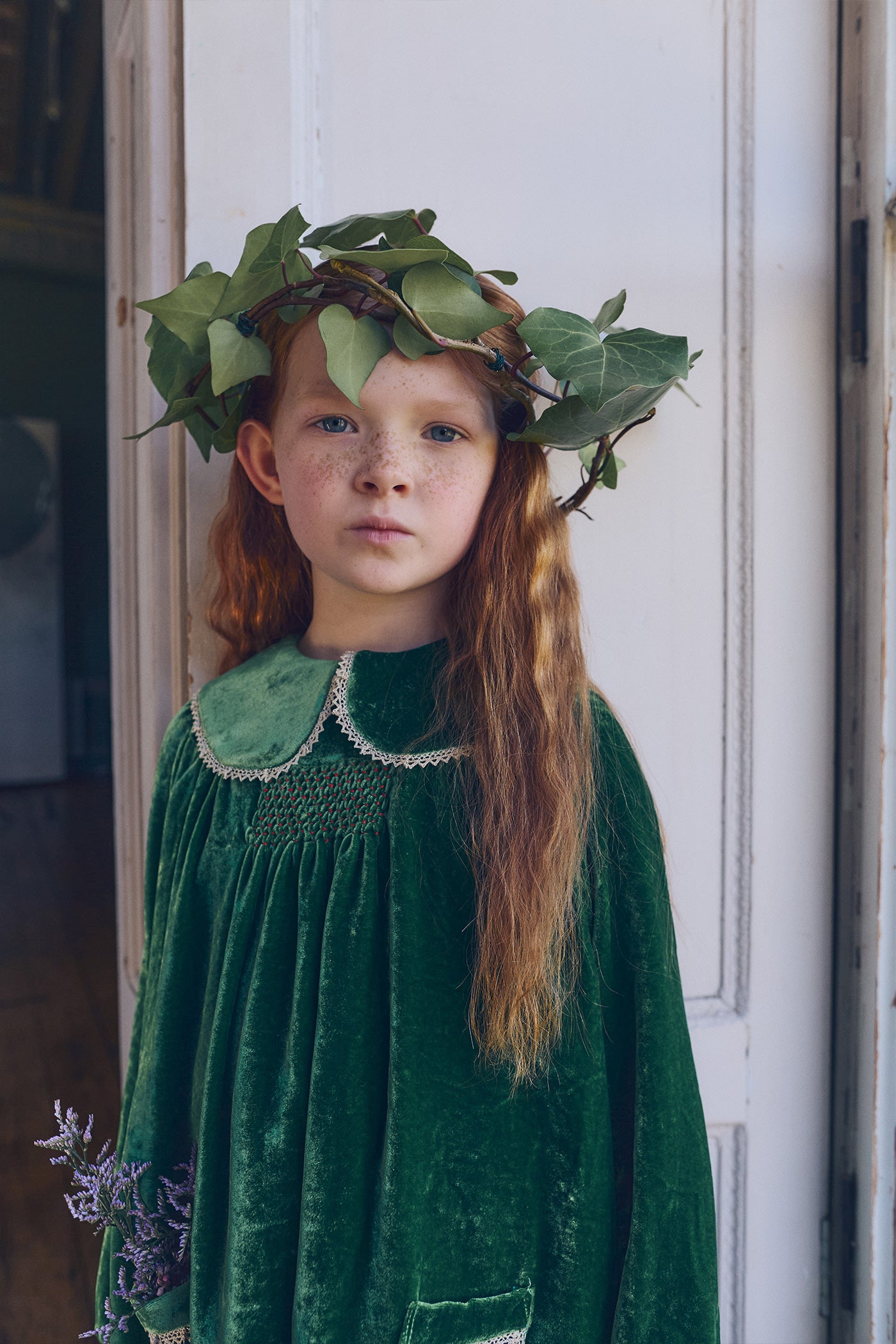 Popcorn Dress in Emerald Green Velvet - Designed by Ingrid Lewis - Strawberries & Cream