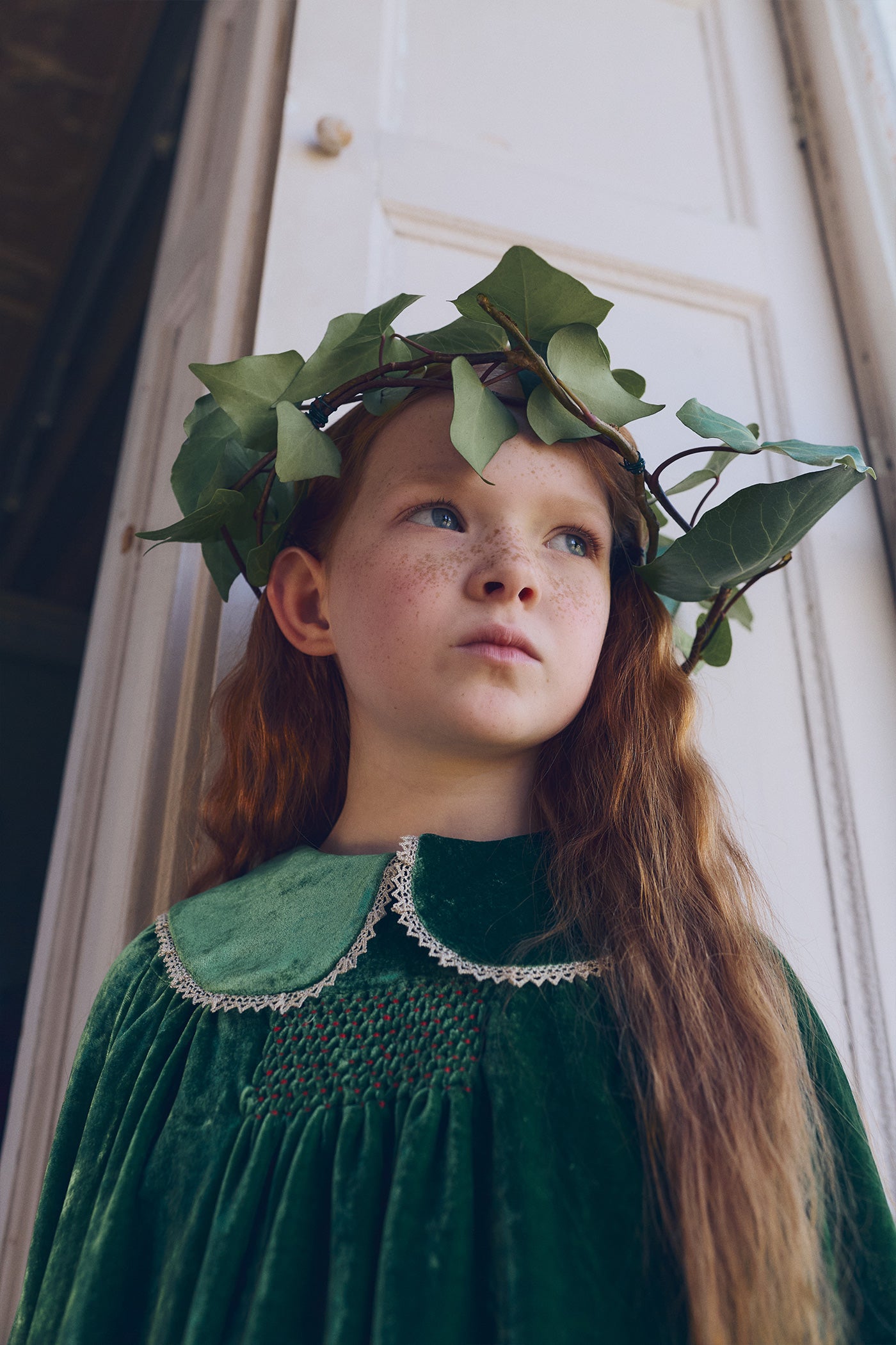 Popcorn Dress in Emerald Green Velvet - Designed by Ingrid Lewis - Strawberries & Cream