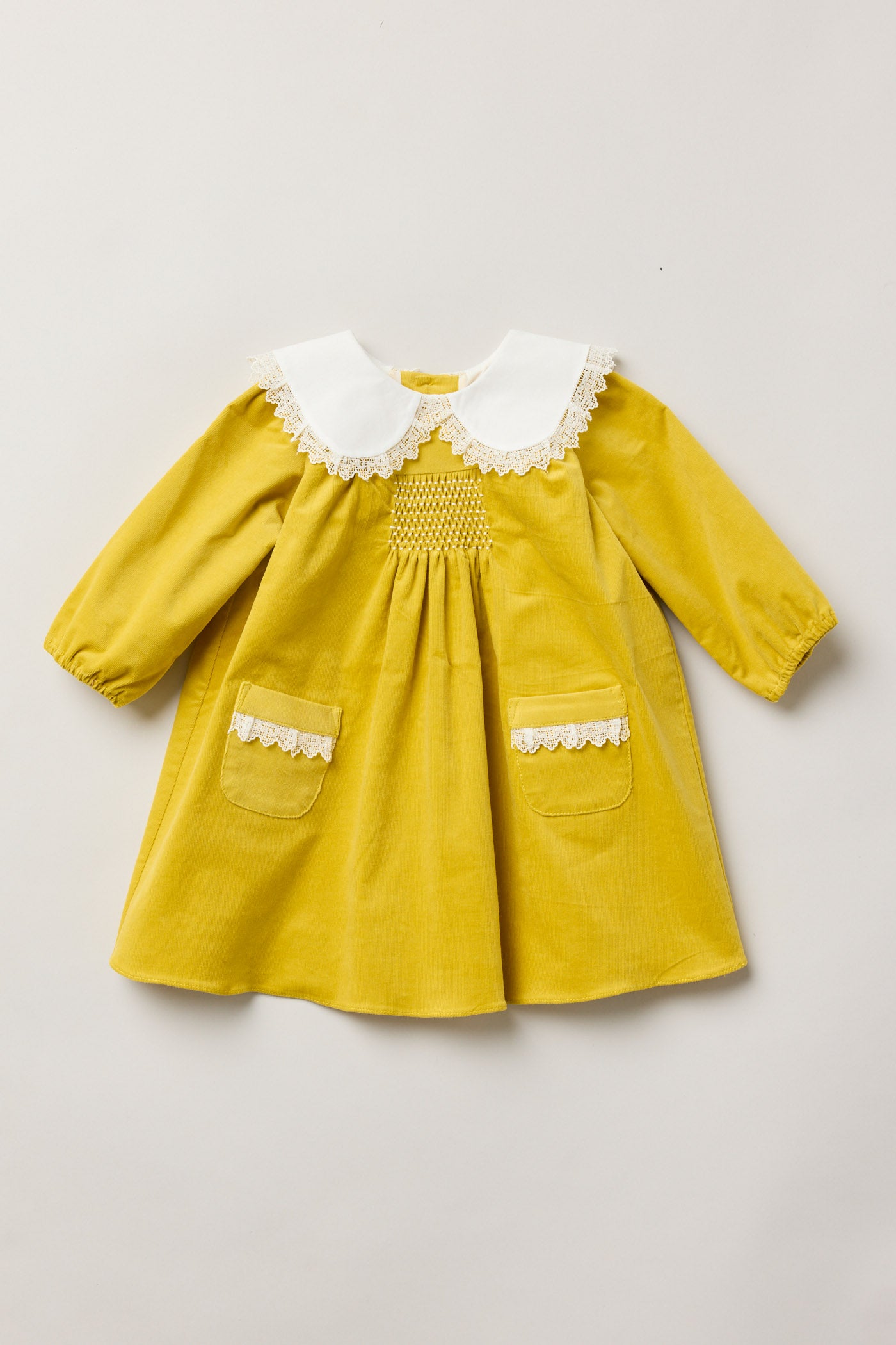 Baby Popcorn Dress Yellow Babycord - Designed by Ingrid Lewis - Strawberries & Cream