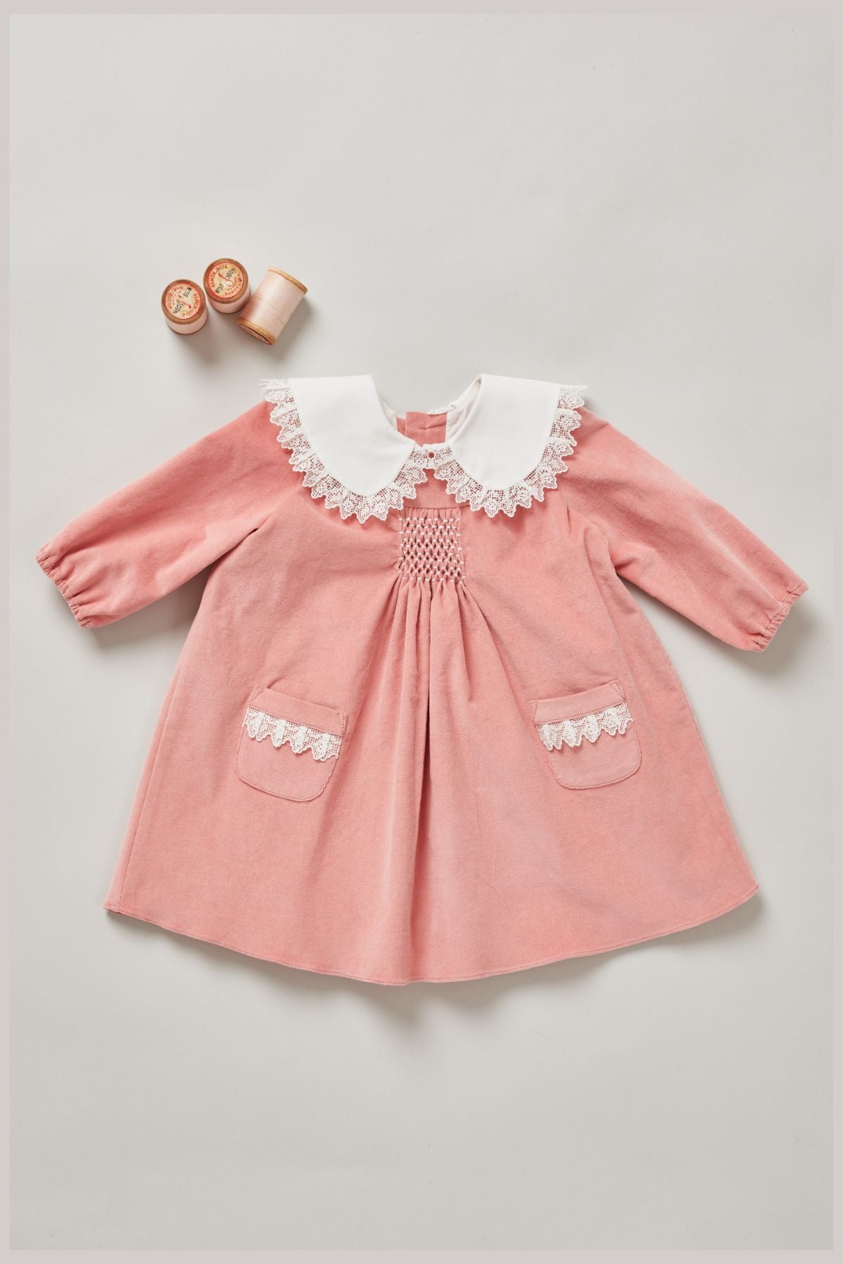 Popcorn Dress in Pink Babycord - Strawberries & Cream