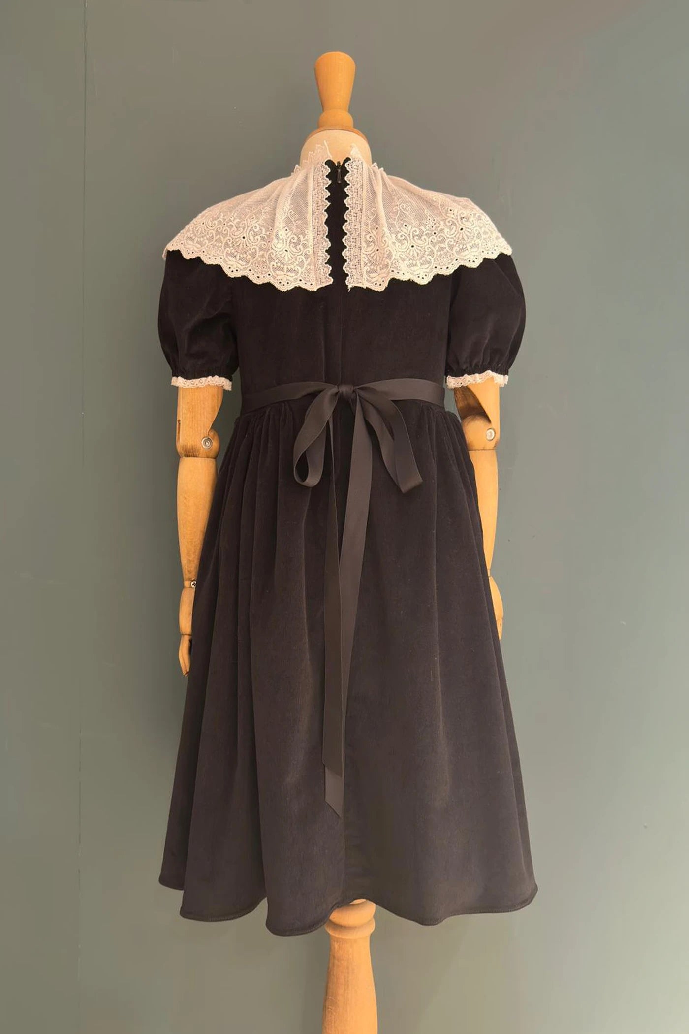 Queen Dress Black Babycord with Victorian Lace Collar Strawberries & Cream | The Big Raspberry Co. Ltd Queen Dress Black Babycord with Victorian Lace Collar Strawberries & Cream | The Big Raspberry Co. Ltd