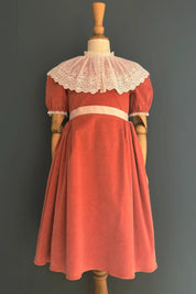 Queen Dress Pink Babycord with Victorian Lace Collar - Designed by Ingrid Lewis - Strawberries and Cream
