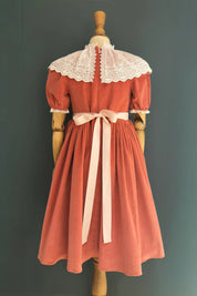 Queen Dress Pink Babycord with Victorian Lace Collar - Designed by Ingrid Lewis - Strawberries and Cream