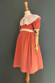 Queen Dress Pink Babycord with Victorian Lace Collar - Designed by Ingrid Lewis - Strawberries and Cream