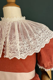 Queen Dress Pink Babycord with Victorian Lace Collar - Designed by Ingrid Lewis - Strawberries and Cream
