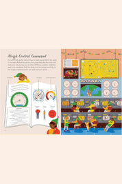 Santa's Workshop - Strawberries & Cream - Ingrid Lewis - Designer
Illustrated page from a book showing Santa's sleigh control panel with various controls and displays.