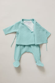 Baby Kimono Set in Aqua Bubble