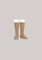 Cóndor Basic Rib Knee High Socks-Camel