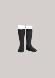 Cóndor Basic Rib Knee High Socks-Negro