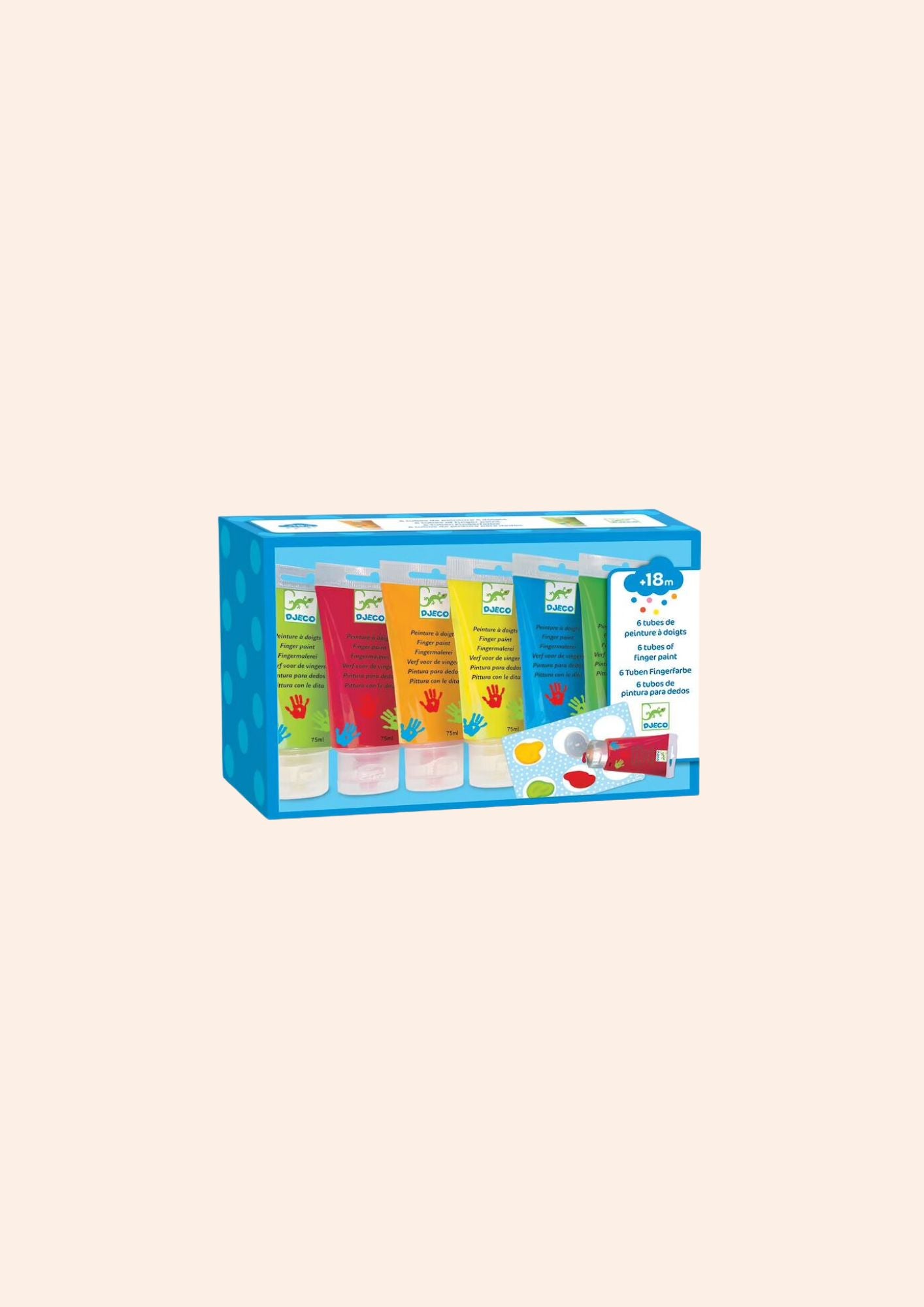 Djeco-6 Tubes of  Finger Paint- Green, Red, Orange, Yellow, Blue