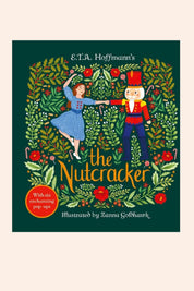 The Nutcracker: An Enchanting Pop up Classic - Strawberries & Cream - Ingrid Lewis - Designer  
Book cover of 'The Nutcracker' with illustrations of a couple and decorative elements.