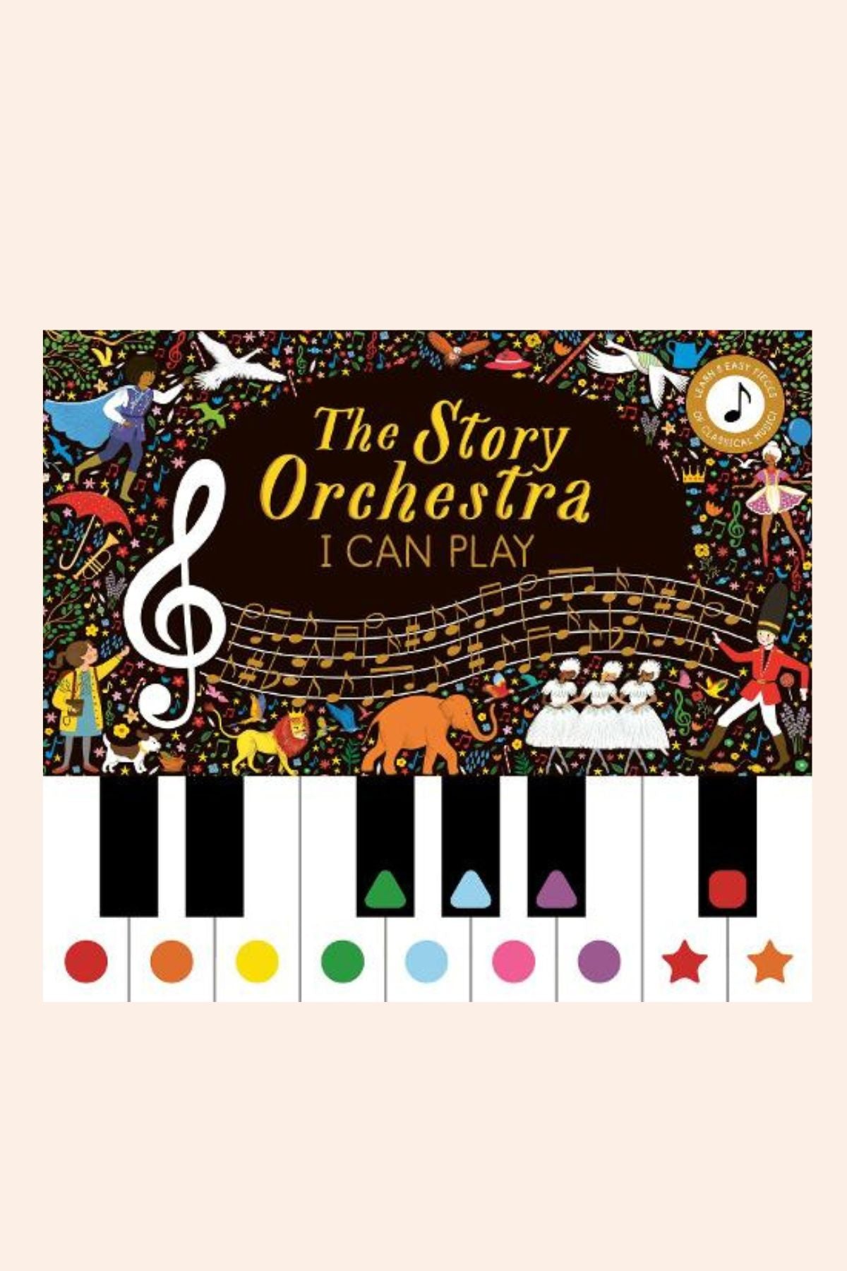 Book cover of 'The Story Orchestra I Can Play' with musical elements and characters
