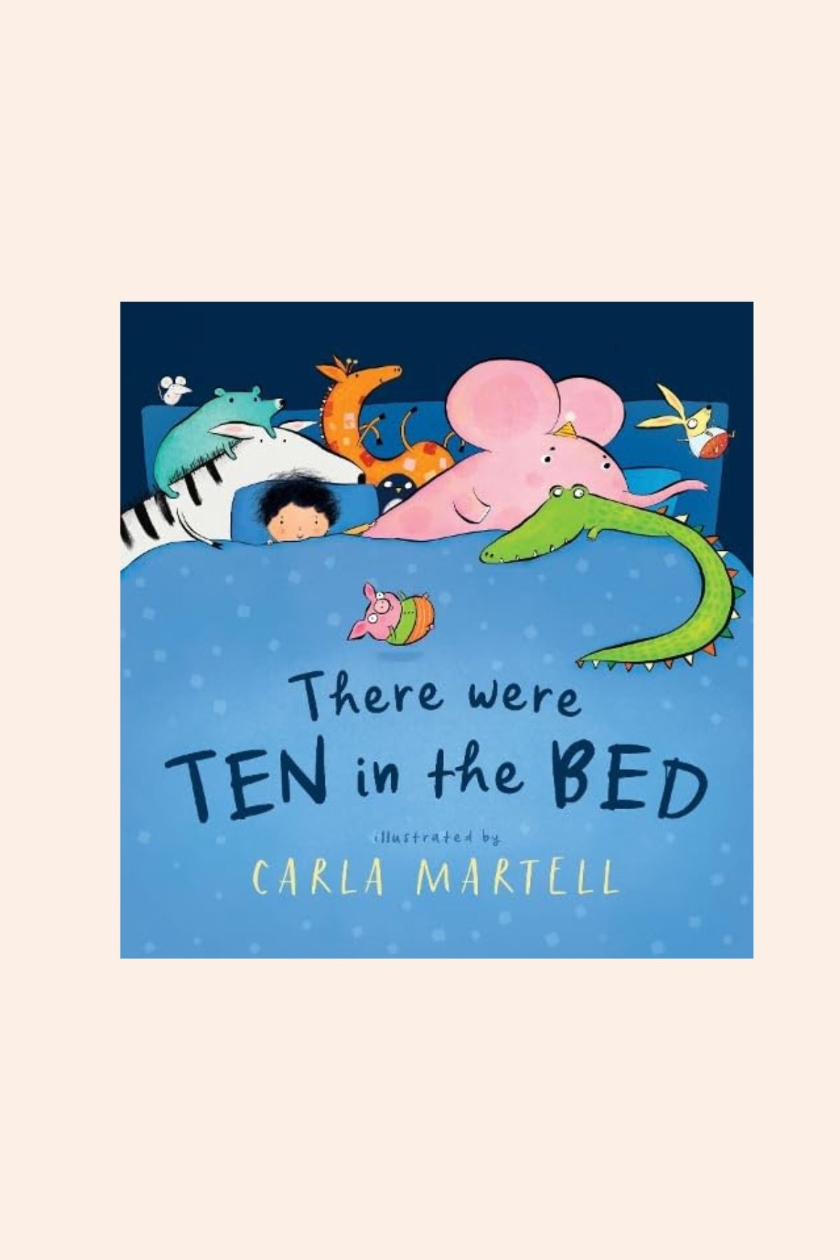There were TEN in the BED - Strawberries & Cream - Ingrid Lewis - Designer
Book cover of 'There were TEN in the Bed' with cartoon animals and a child.