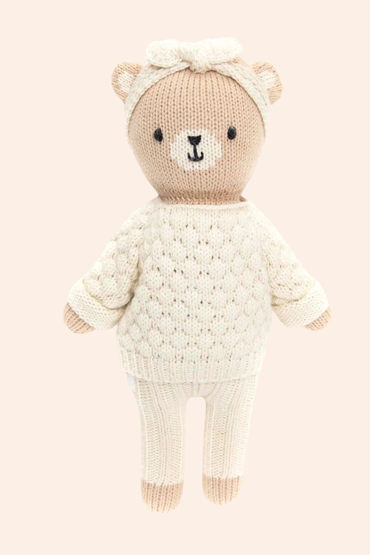 Tuntun - Bear with Sweater and Headband - Natural  - Strawberries & Cream