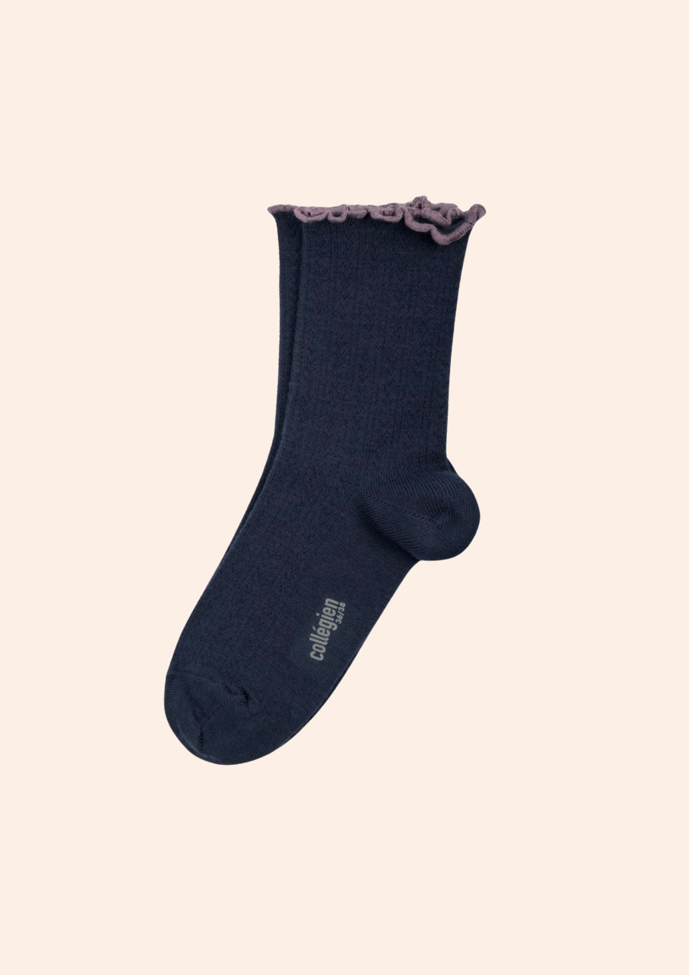 Collégien X Strawberries & Cream - Ambre  Nuit Etoilée - Lettuce Trim Pointelle Merino Wool Socks