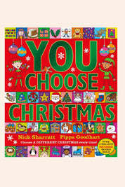 You Choose Christmas - Books - Strawberries & Cream - children's - Ingrid Lewis - Designer -
Book cover of 'You Choose Christmas' with colorful illustrations and text.