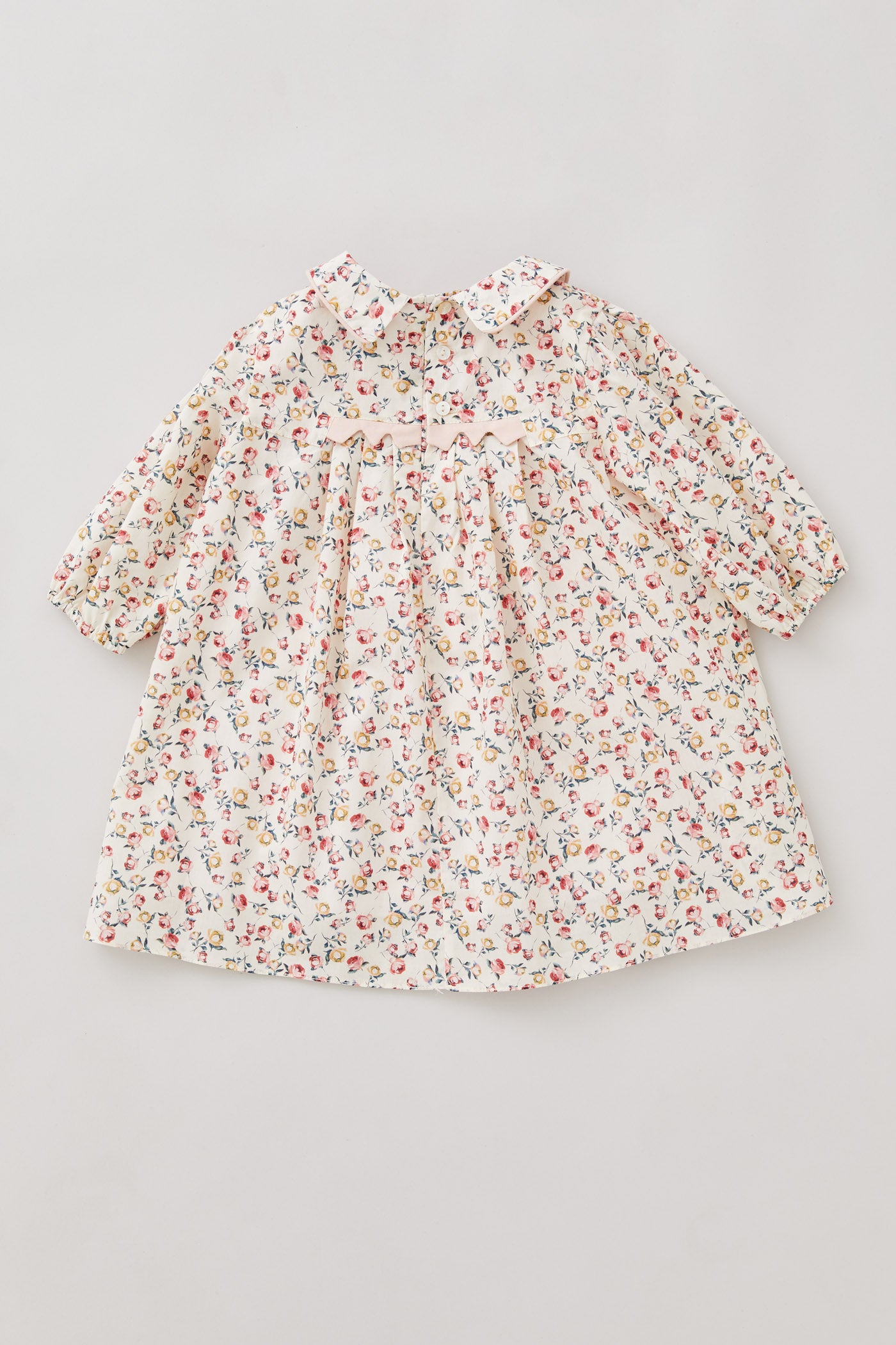 Baby Zigzag Dress in Cream Rosebuds Liberty Print - Designed by Ingrid Lewis - Strawberries & Cream