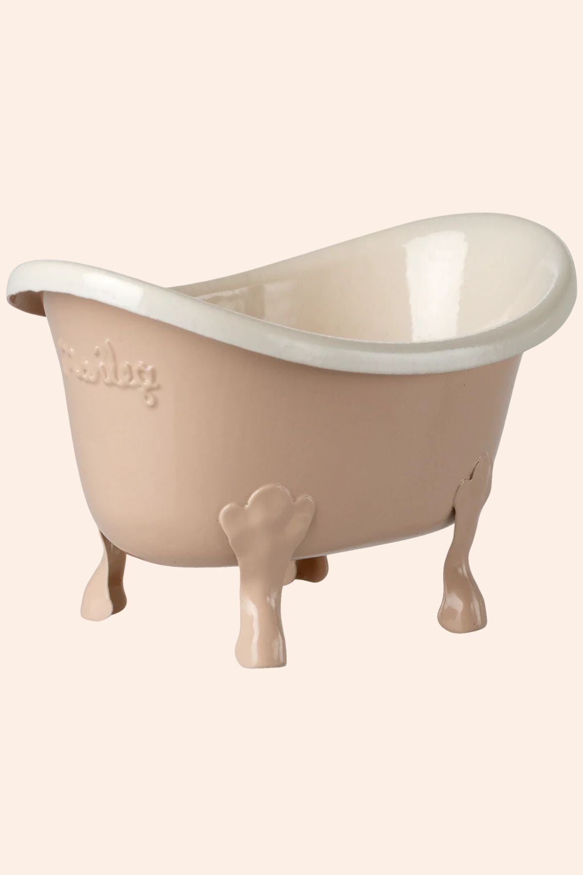 Beige baby bathtub with white interior on a white background