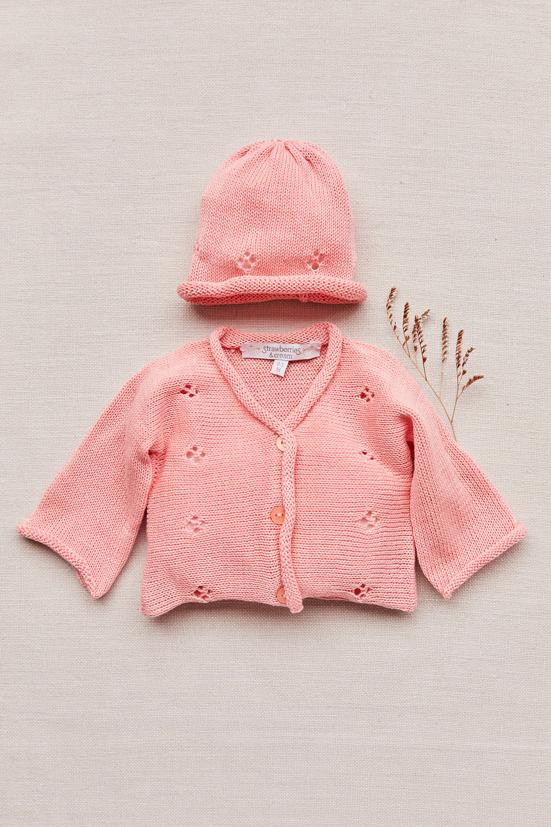 Cotton Cardigan and Hat Set in Peach 