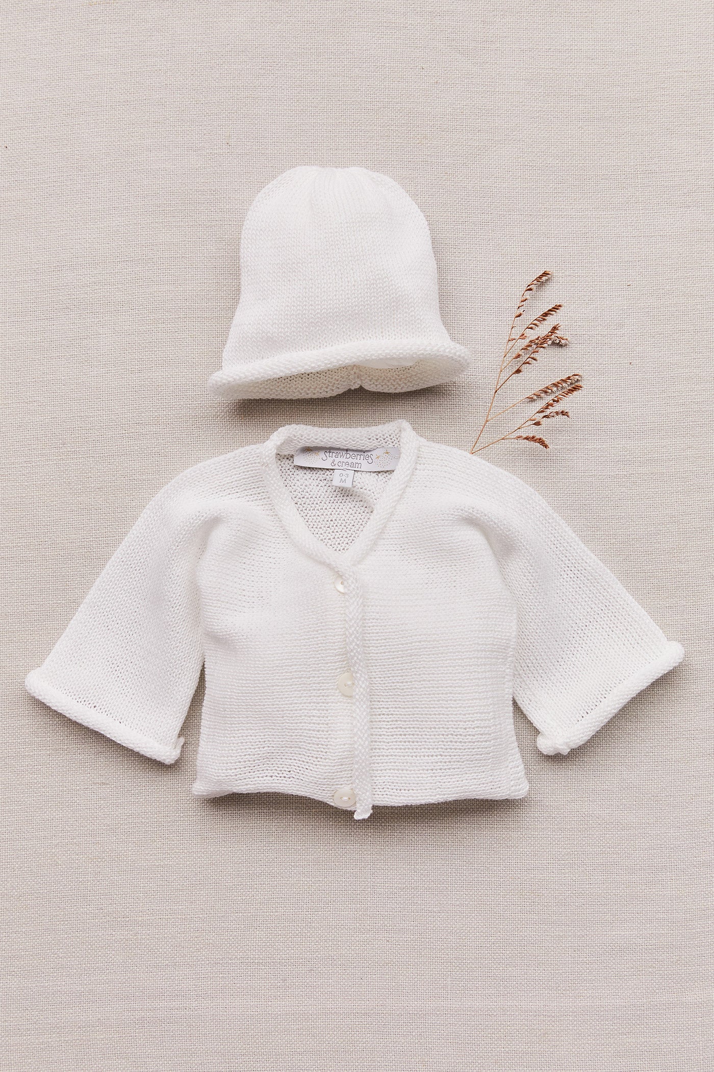 Cotton Cardigan and Hat Set in White