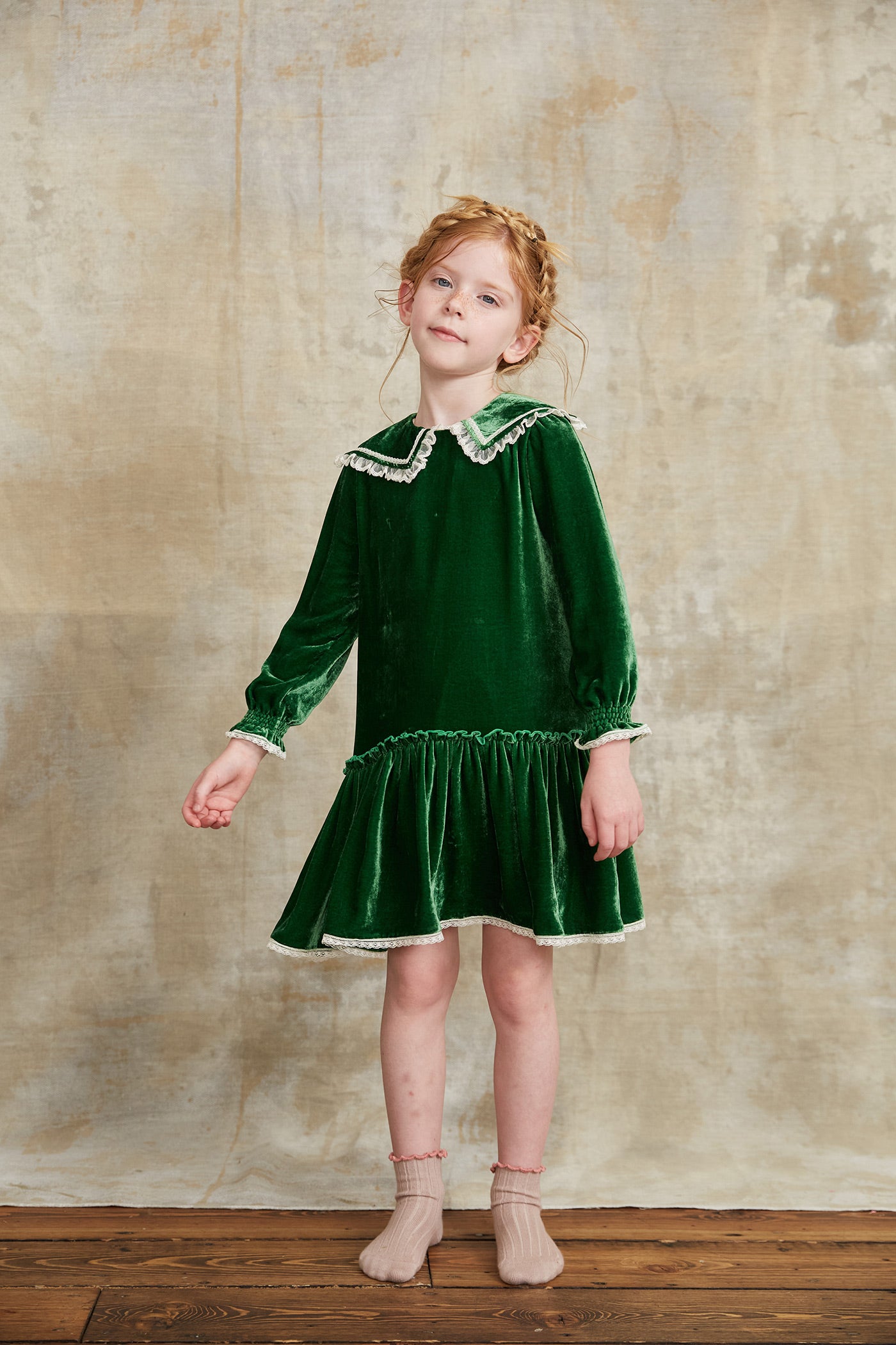 Ginger Dress Green Velvet - Occasional Party - Designed by Ingrid Lewis - Strawberries & Cream