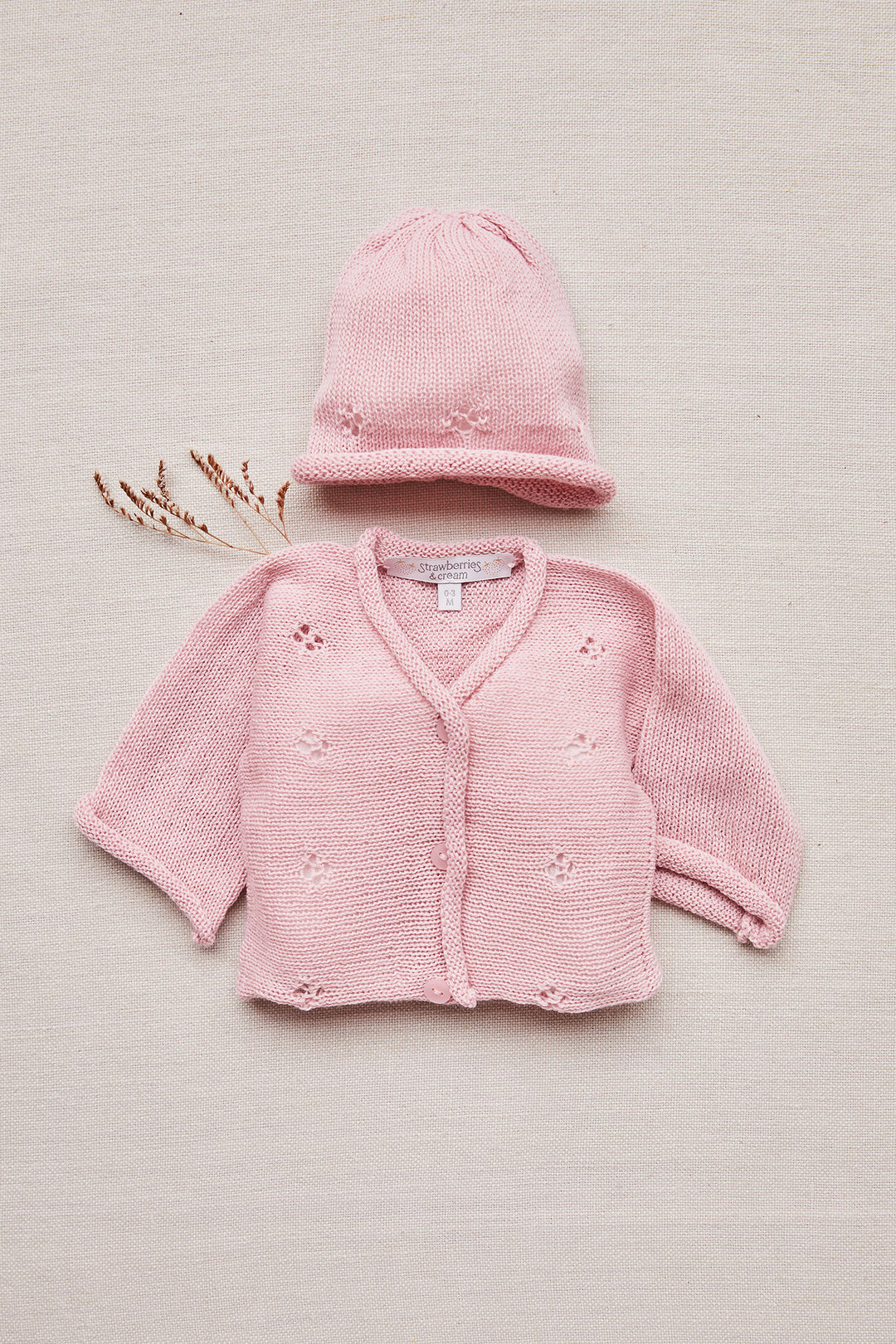 Merino Cardigan and Hat Set in Dusty Pink