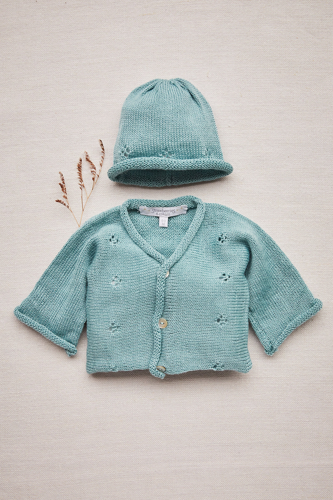 Merino Cardigan and Hat Set in Teal