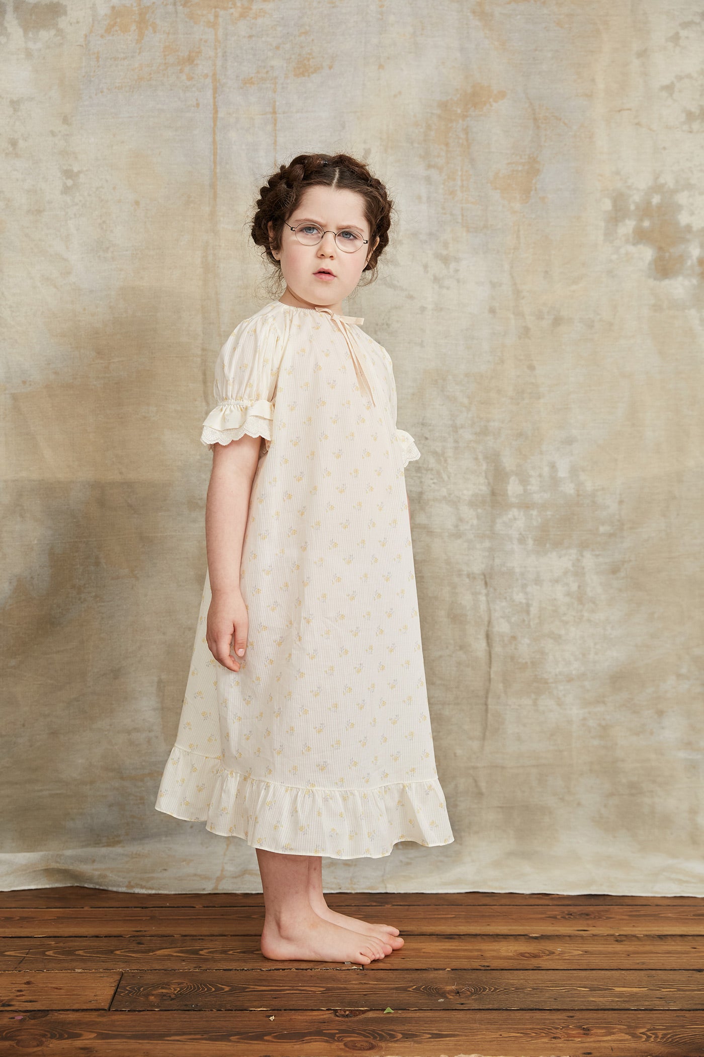 Moon Night Dress In Cream With Yellow Flowers