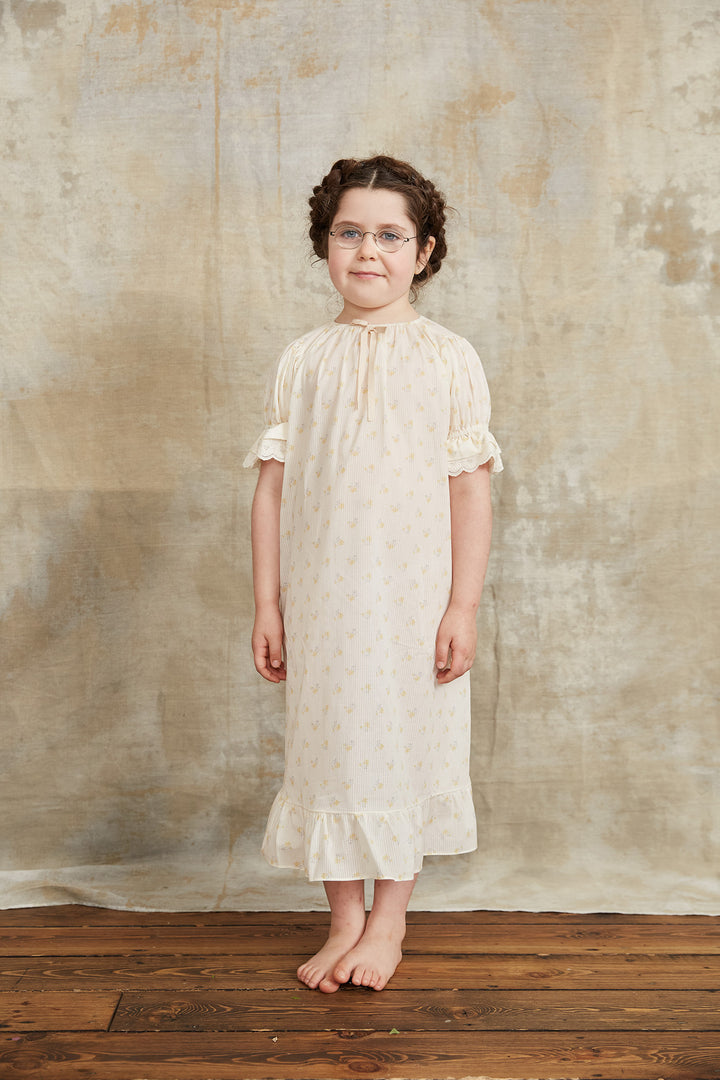 Moon Night Dress In Cream With Yellow Flowers