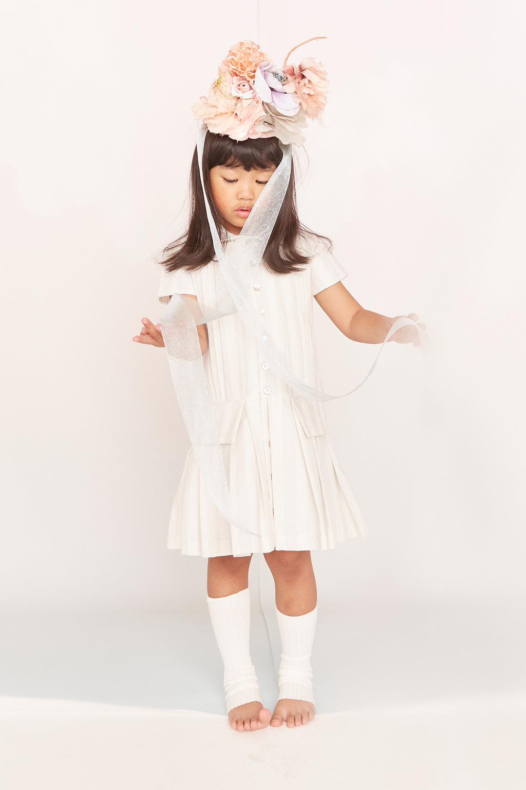 Pretzel Dress in Pale Cream and Grey Stripe