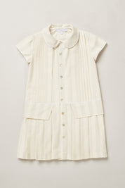 Pretzel Dress in Pale Cream and Grey Stripe
