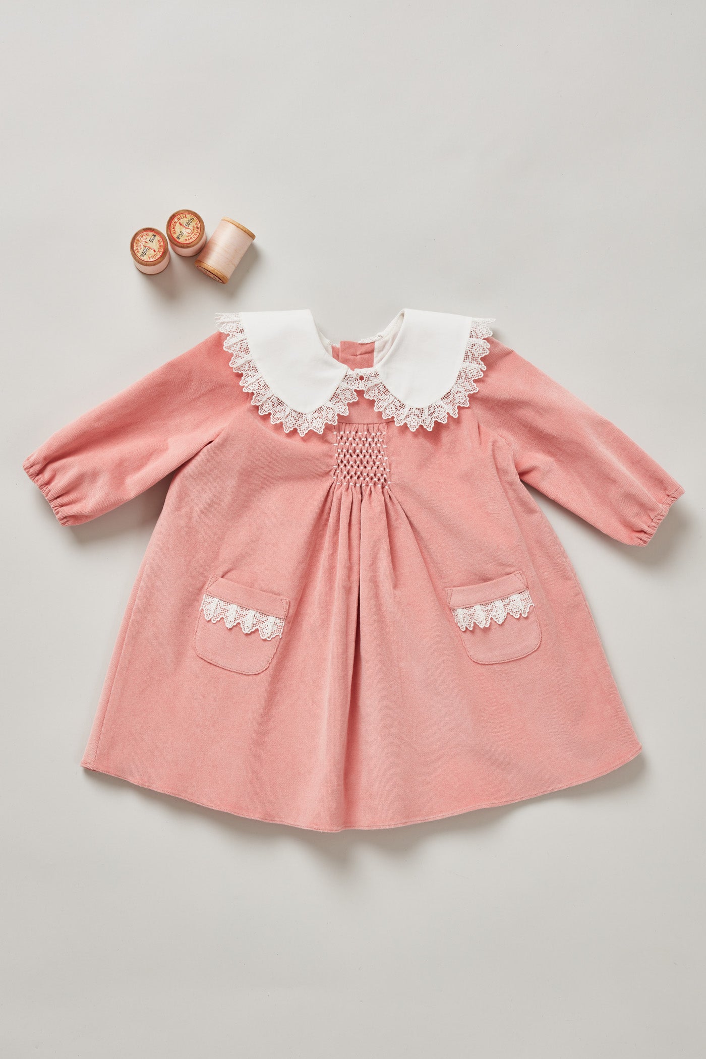 Baby Popcorn Dress in Pink Babycord