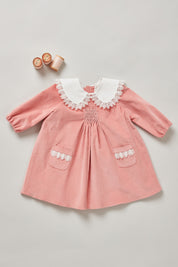 Baby Popcorn Dress in Pink Babycord