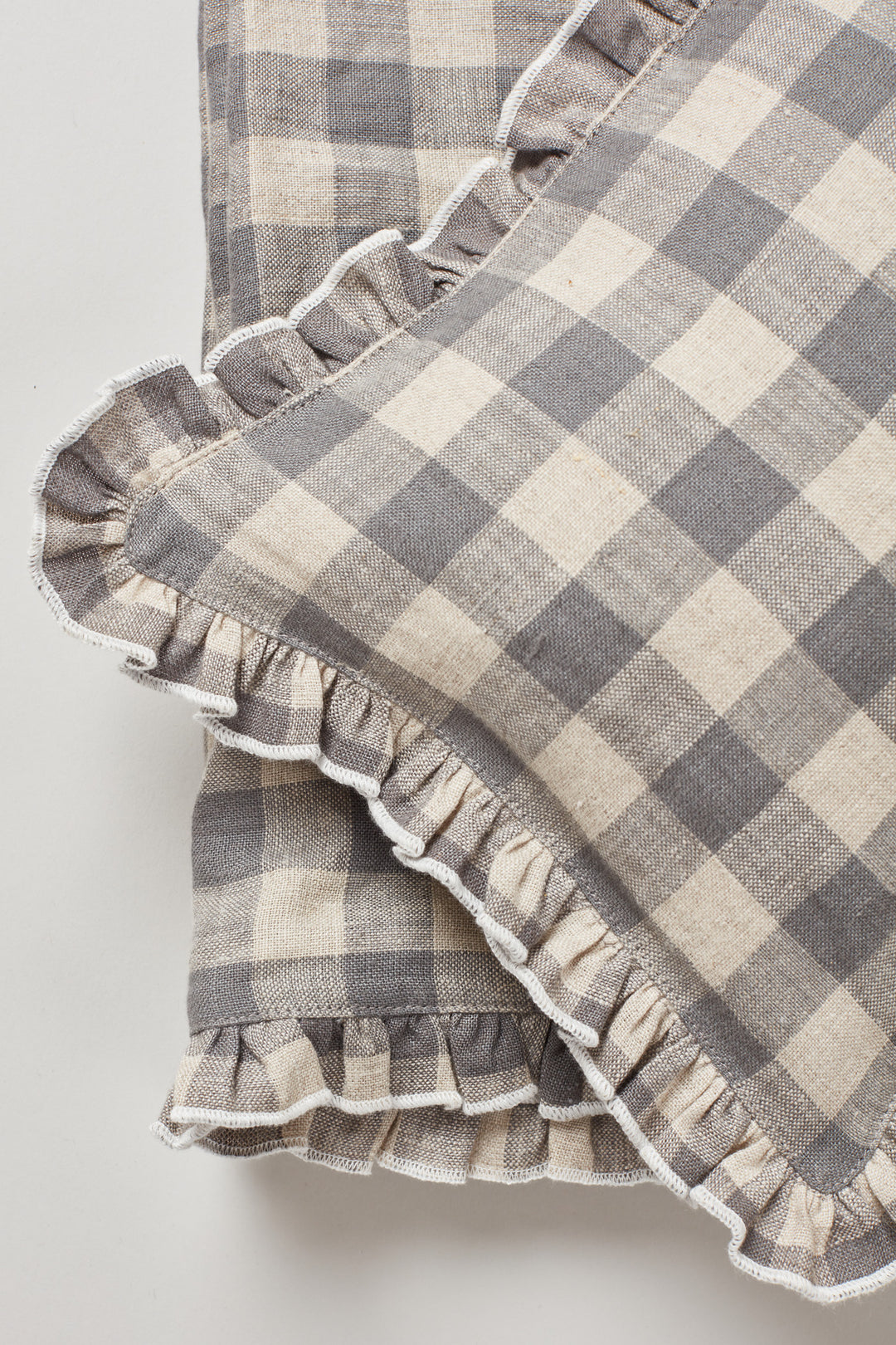Linen Duvet Cover Set in Grey Checks for Cot